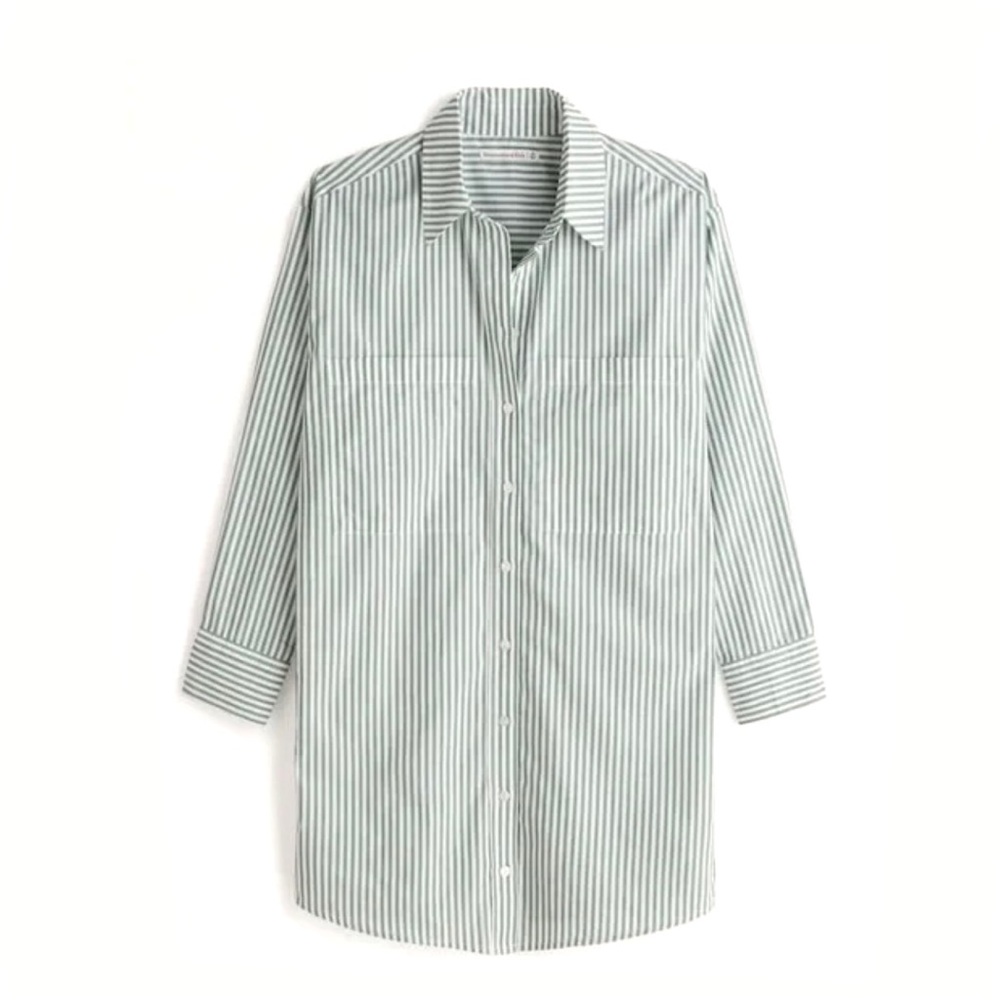 Abercrombie & Fitch Striped Cotton Poplin Button Shirt Dress